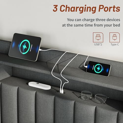 King Size Bed Frame with 4 Storage Drawers and Headboard & Dark Grey, view 7