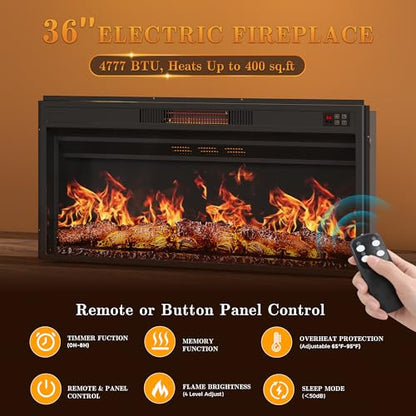 70'' Fireplace TV Stand with 36‘’ Electric Fireplace, view 4