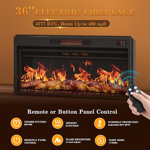 70'' Fireplace TV Stand with 36‘’ Electric Fireplace, view 4