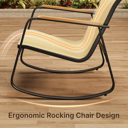 Outdoor Patio Furniture Set 4 Pieces, Conversation Textilene Fabric Chairs with Coffee Table Rocking Chairs Bistro Set for Backyard, Poolside, Porch (Brown)