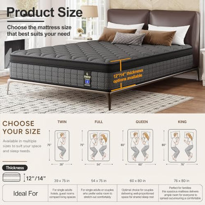 12 Inch Twin Mattress, Medium Hybrid Twin Size Mattress in a Box, view 3