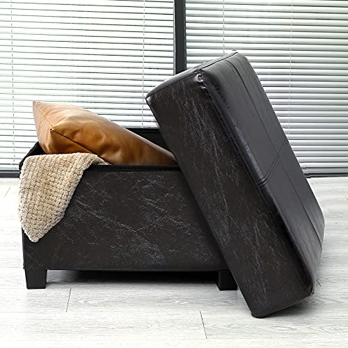 Square Storage Ottoman, Cube Ottoman with Legs, Leather Foot Stool | Footrest, PU Leather Ottoman with Storage, Upholstered Folding Bench for Living Room, Bedroom, 23.6 x 23.6 x15 Inches