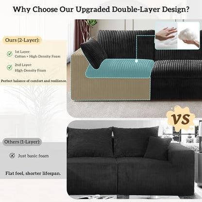 157.6" Cloud Couch Oversized Modular Sectional Sofa, Boneless U-Shaped 8 Seater Deep Seat Couch with Ottoman, Soft Corduroy Upholstery, DIY Combination for Living Room, No Assembly Required, Black