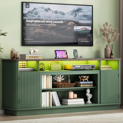 70" Fluted TV Stand for TVs Up to 80 inch Modern Entertainment Center Wood, view 2