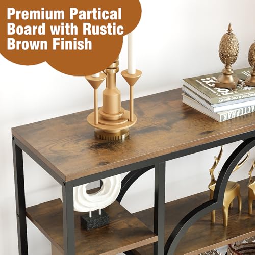 47" Farmhouse Console Tables for Entryway Retro Sofa Table Behind Couch Open Display Storage Shelves for Foyer, Hallway, Front Door,Living Room,Elegant Four-Leaf Clover (Rustic Brown, 47")