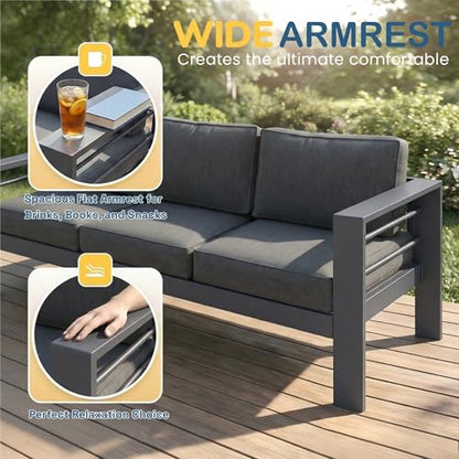 Aluminum Patio Furniture Set for All Weather, Oversized Metal Outdoor Furniture Set with 27.5" Deep Seating and 3.2" Wide Armrest, Outdoor Patio Conversation Sets with 10" Back Suport Cushion
