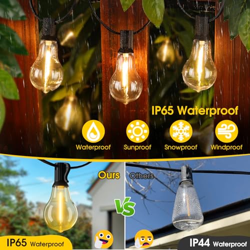 100FT LED Outdoor String Lights, Waterproof Patio Lights with 32 Shatterproof Dimmable 2700K A39 Bulbs Hanging Lighting for Outside Backyard