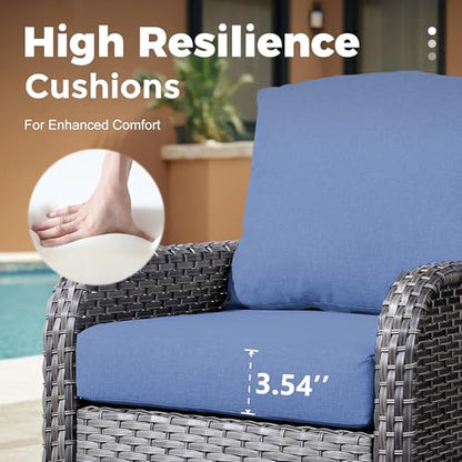 4 Pieces Wicker Patio Furniture - All-Weather PE Wicker Outdoor Conversation Bistro Set Loveseat Chairs with Table,Outdoor Rattan Sofa Chair High Back Deep Seating,Blue
