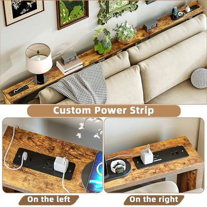5.9 Inch Narrow Console Table with Power Outlet,Sofa Table Set of 2，Total Length 94'' Sofa Table Behind Couch，for Entryway&Living Room, Rustic Brown
