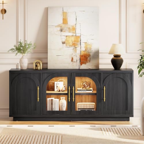 63" Modern TV Stand with LED Lights and Storage, Black TV Cabinet, view 2