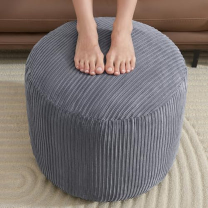 Pouf Ottoman, Corduroy Round Gray Foot Stools Ottomans, 20x15in, view 3