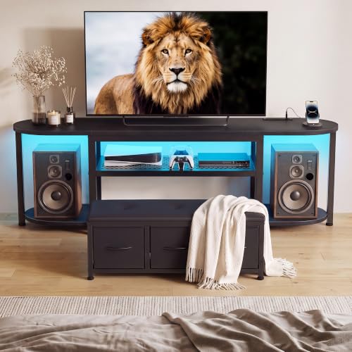 63'' LED TV Stand for TVs up to 75 inch, Media Console with Bench, view 3