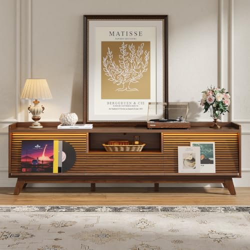 70" Mid-Century TV Stand for Living Room,Wood TV Console (24" H), view 4