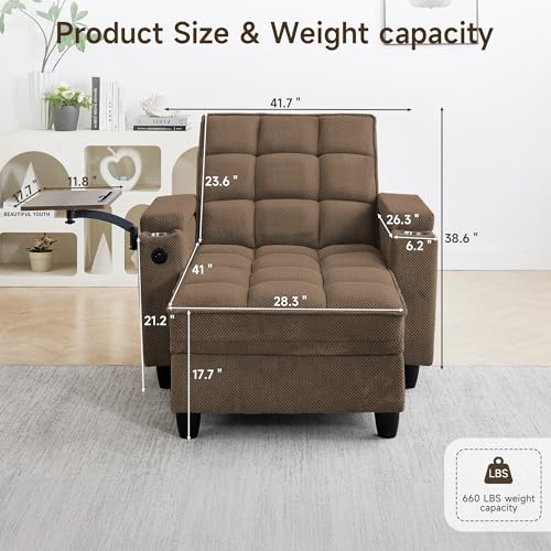 oaaktu Modern Tufted Linen Fabric Chaise Lounge Sofa Chair with Rotating Side, view 3