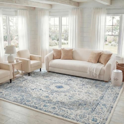 SAFAVIEH Area Rug 8x10 - Evoke Collection - Large - Ivory & Grey, Shabby Chic Oriental Medallion Design, Non-Shedding & Easy to Clean, Ideal for Living Room, Bedroom, Dining Space (EVK220D)