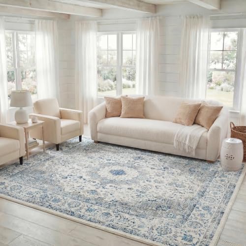 SAFAVIEH Area Rug 8x10 - Evoke Collection - Large - Ivory & Grey, Shabby Chic Oriental Medallion Design, Non-Shedding & Easy to Clean, Ideal for Living Room, Bedroom, Dining Space (EVK220D)