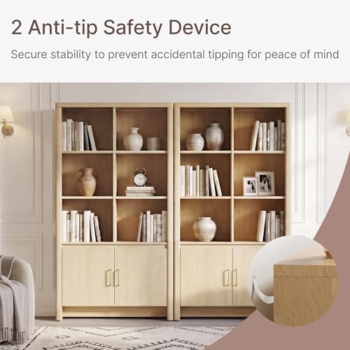 59" Tall Bookcase with Doors, 31.5'' Wide Large Book Shelf with Storage, view 7