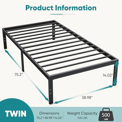 Black Metal Platform Bed Frame with Storage, Heavy Duty Slat Support, view 4