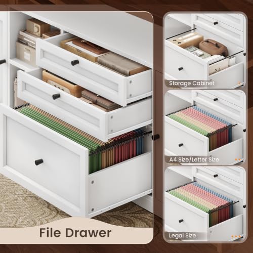 Farmhouse L Shaped Executive Electric Standing Desk with 6 Drawers, view 6