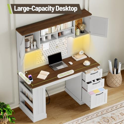 65''H Farmhouse Computer Desk with Hutch, Charging Station, view 4