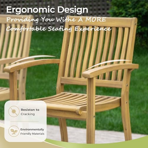Acacia Wood Outdoor Dining Set, 7 Pieces Patio Dining Table and Chairs Set, Expandable Dining Table(1.97" Umbrella Hole) and 6 Wooden Chairs, Patio Furniture Set for Deck Poolside Backyard