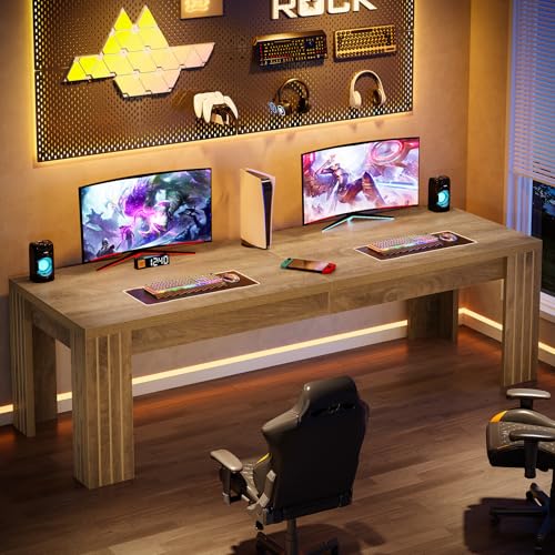 Tribesigns 78.7-Inch Extra Long Computer Desk, Two Person Desk, Double Gaming Table for 2 People, Workstaion for Home Office, Rustic Brown