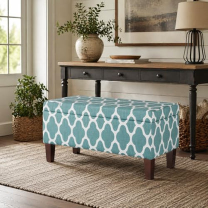 36" Storage Ottoman Bench with Hinged Lid - Teal Geometric