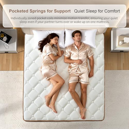 Queen Size Mattress 12 Inch, Hybrid Mattresses in a Box, Medium Firm Individual Pocket Springs Fiberglass Free Breathable and Stress-Relieving CertiPUR-US 80" x 60"