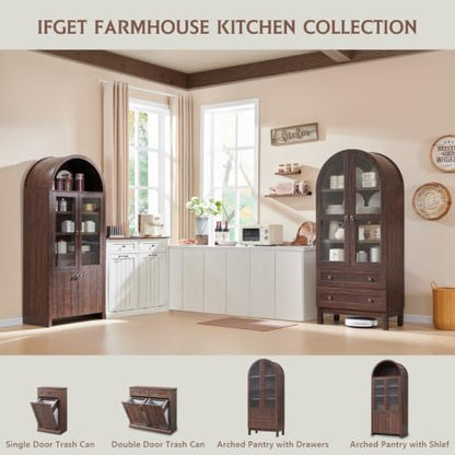 71" Tall Arched Kitchen Pantry, Kitchens Storage Cabinets, Brown, view 7