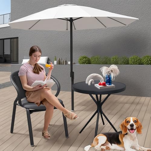 EortheX 23" Outdoor Round Coffee Side Table, Versatile Patio Metal Bistro, End, or Accent Table with Tempered Glass Top, Small Outdoor Furniture Solution for Patio or Home Use