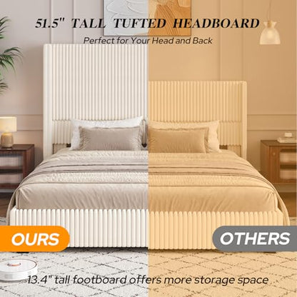 51 Inch Tall Wingback Headboard King Size Lift Up Storage Bed Frame, Beige, view 5