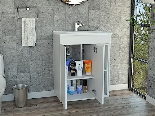 White 2-Shelf Rectangle Freestanding Bathroom Vanity Cabinet for | Freestanding bathroom vanity with 2 open shelves. Durable manufactured wood cabinet for bathroom use. Compact storage so