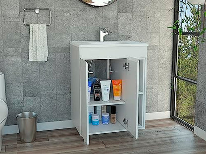 White 2-Shelf Rectangle Freestanding Bathroom Vanity Cabinet for | Freestanding bathroom vanity with 2 open shelves. Durable manufactured wood cabinet for bathroom use. Compact storage so