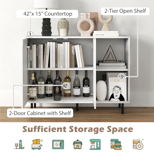 42” Sideboard Buffet Cabinet, Modern Kitchen Storage Cabinet with 2 Doors & Adjustable Shelves, Anti-Toppling Kit, Coffee Bar for Kitchen, Entryway