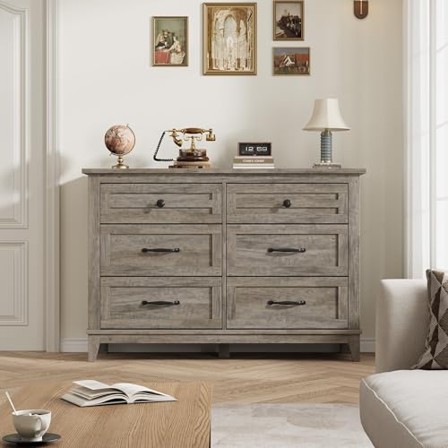 6 Dresser for Bedroom, 47 in Wide Drawer Dresser with Storage Freestanding, view 4