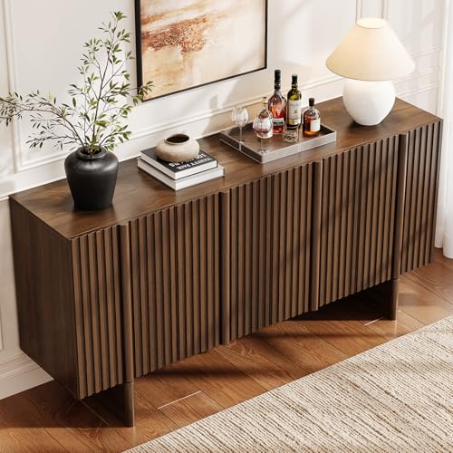 63" Fluted Sideboard Cabinet with Storage Adjustable Shelves Walnut, view 5