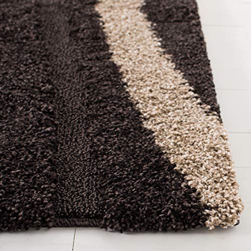 SAFAVIEH Area Rug 8x10 - Florida Shag Collection - Large - Dark Brown & Beige, Stripe Design, Non-Shedding & Easy Cleaning, Plush Thick Pile, Ideal for Living Room, Bedroom, Dining Space (SG451-2813)