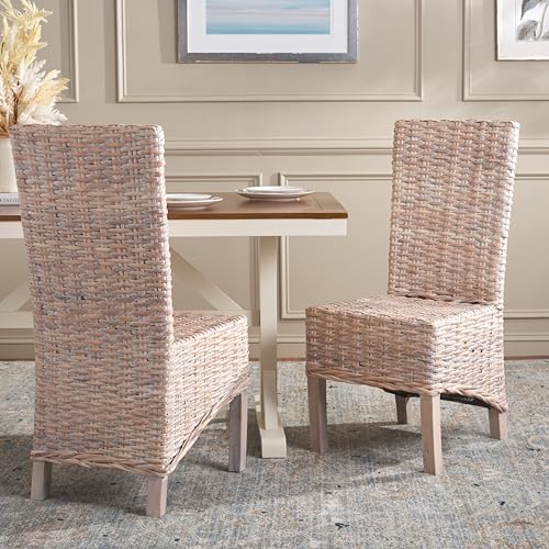 SAFAVIEH Furniture - Pembrooke Side Chair Set of 2-20' Seat Height - White-Washed - Mango Wood - Coastal Rattan Design - Ideal for Dining Room - Fully Assembled (FOX6520C-SET2)