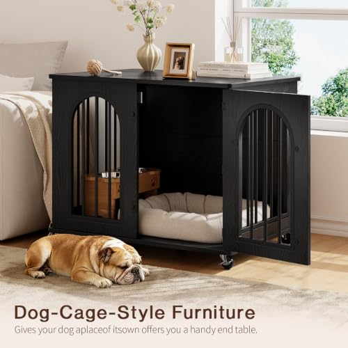 Dog Crate Furniture with Wheels - 31.5” Wooden Indoor Dog Kennel, view 4