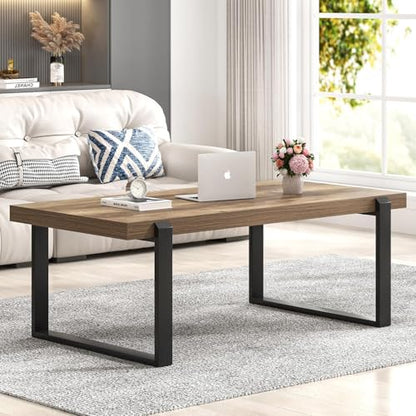 Rustic Coffee Table, Modern Wood and Metal Industrial Center Table for Living Room, 47 Inch Oak