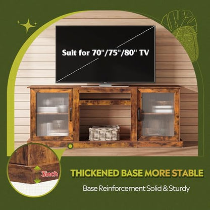 Farmhouse TV Stand for 75 inch TV, Entertainment Center with Storage Cabinets, view 6