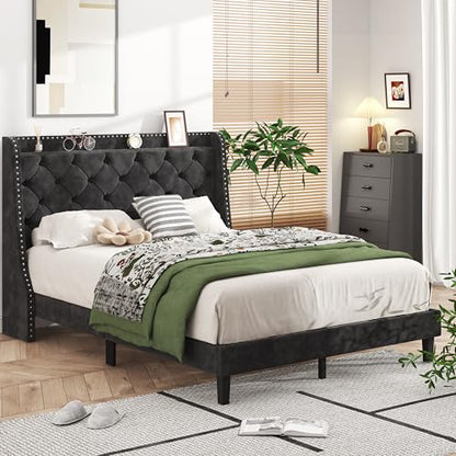 Queen Bed Frame with Storage Headboard, view 8