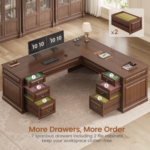 68.5" L Shaped Executive Desk with 6 Drawers & Charging Station, view 4