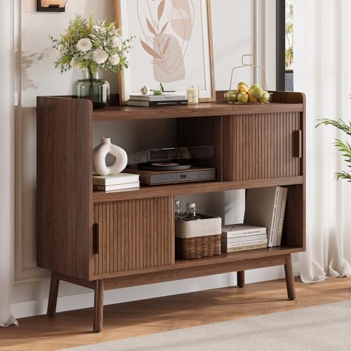44" Buffet Sideboard Cabinet with Outlet Sliding Door, Walnut, view 2