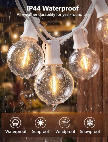 25Ft LED Outdoor String Lights, G40 Globe Patio String Lights Waterproof with 27 Shatterproof Bulbs, Hanging Outdoor Lights for Backyard Garden Bistro Wedding Party Christmas Decorations, White