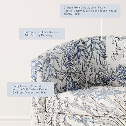Accent Barrel Arm Chair, Modern Comfy Upholstered Tufted Club Chair with Sturdy Legs and Linen Fabric for Bedroom Living Room - Blue Coral