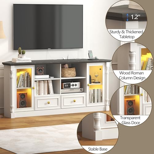 Corner TV Stand for 55 60 65 Inch TVs,Entertainment Center,White, view 6