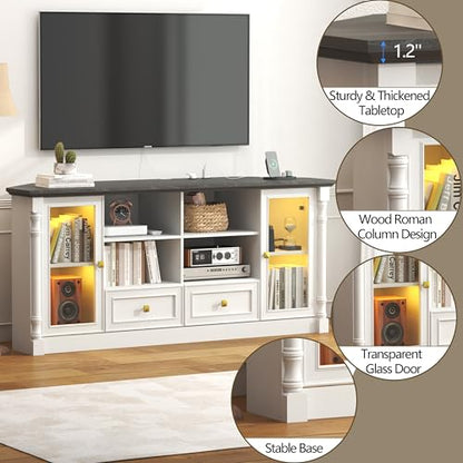 Corner TV Stand for 55 60 65 Inch TVs,Entertainment Center,White, view 6