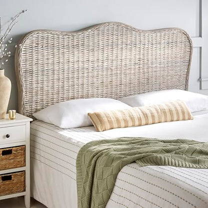 SAFAVIEH Furniture - Imelda Rattan Full Headboard - White-Washed - Rattan - Coastal Woven Design - Ideal for Bedroom (SEA8027B-F)