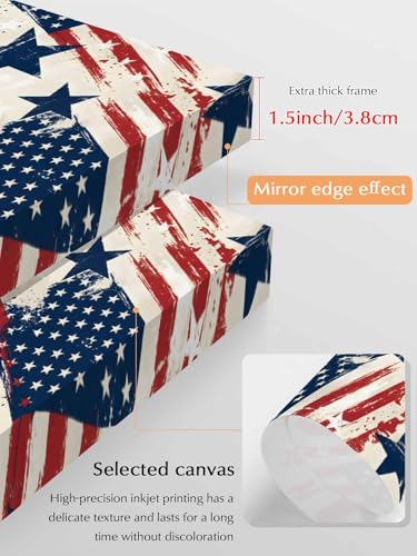 NuYeBiofx Independence Day USA Flag Canvas Wall Art Prints,40"x28" Framed Picture Artwork Stripes and Stars Watercolor Printed Canvas Oil Painting for Living Room Bedroom Office,Ready to Hang